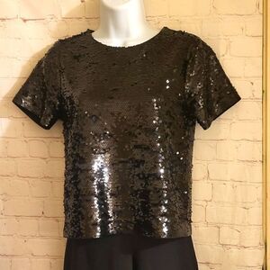 NWT Michael Kors Black Sequin Short Sleeve T-Shirt Style Top sz.XS MSRP $140